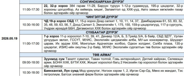 Зарим дүүрэг болон Төв аймагт цахилгаан хязгаарлана