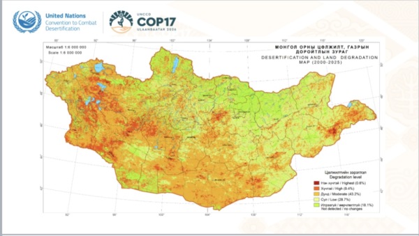 Монгол орны нутаг дэвсгэрийн 81.9 хувь нь цөлжилтөд өртөөд байна